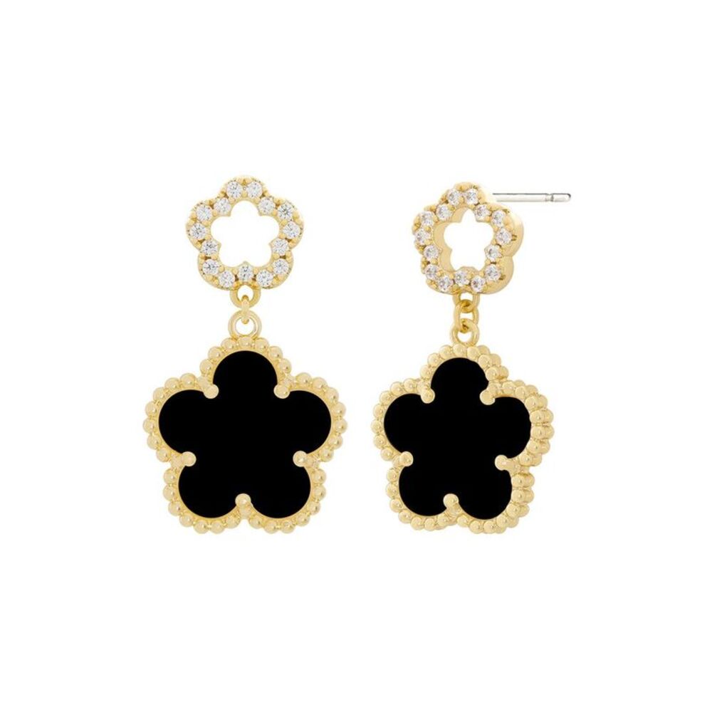 Jankuo 14K Plated Onyx Cz Drop-Post Earrings, Black